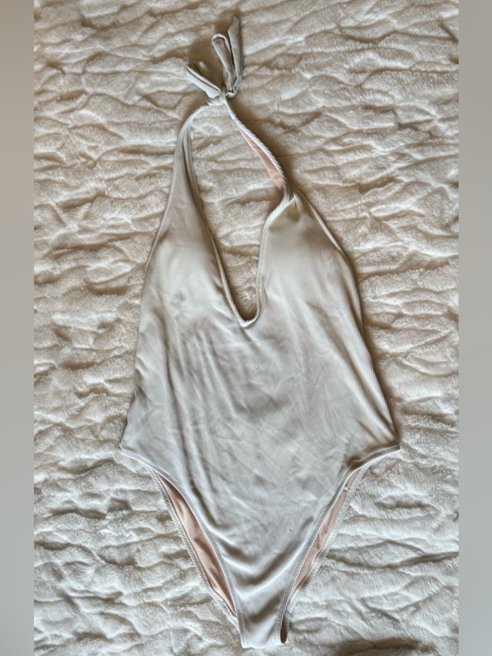 Aerie Womens Beige Ribbed One Piece Swimsuit size XL